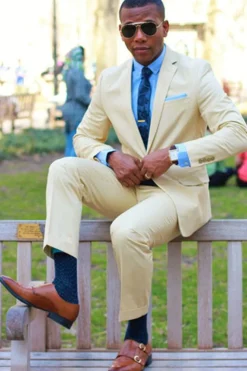 Light Yellow Notched Lapel 2 Piece Men's Prom Suits with One Button