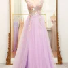 Lilac A Line Spaghetti Straps Long Prom Dress with Appliques