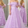 Lilac A Line Strapless Long Corset Prom Dress