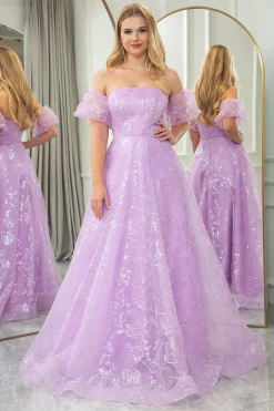 Lilac A Line Strapless Long Corset Prom Dress