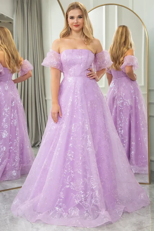 Lilac A Line Strapless Long Corset Prom Dress