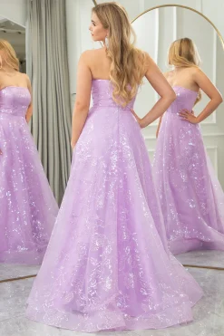 Lilac A Line Strapless Long Corset Prom Dress
