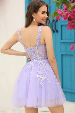 Lilac Corset Straps A-Line Graduation Dress