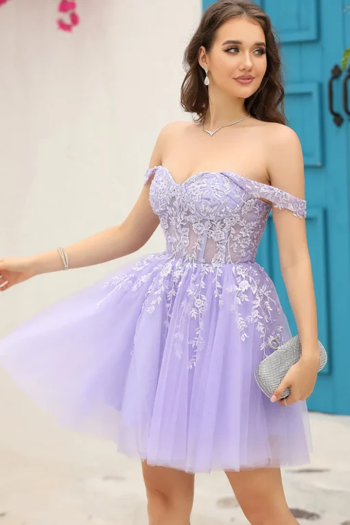 Lilac Corset Straps A-Line Graduation Dress