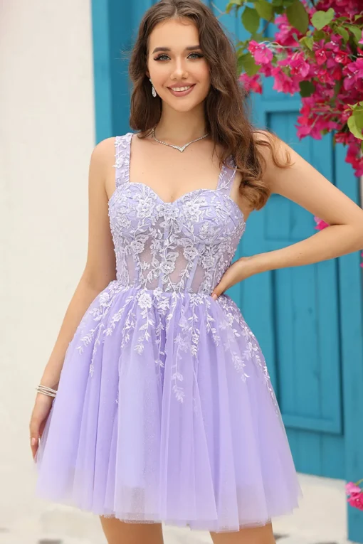 Lilac Corset Straps A-Line Graduation Dress