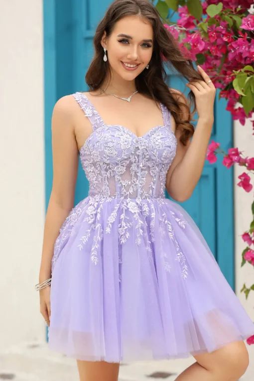 Lilac Corset Straps A-Line Graduation Dress