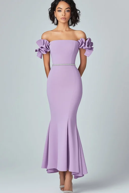 Lilac Mermaid Off The Shoulder Ruffles Formal Dress