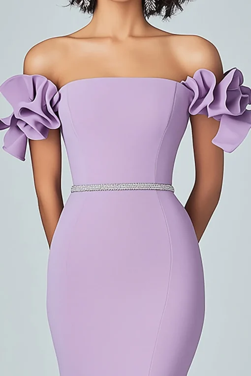 Lilac Mermaid Off The Shoulder Ruffles Formal Dress