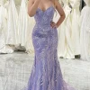 Lilac Mermaid Spaghetti Straps Beaded Long Prom Dress