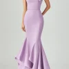 Lilac Sloping Shoulder Mermaid Ruffles Formal Dress