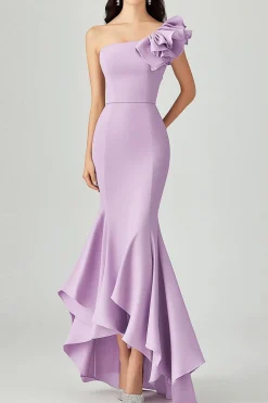Lilac Sloping Shoulder Mermaid Ruffles Formal Dress