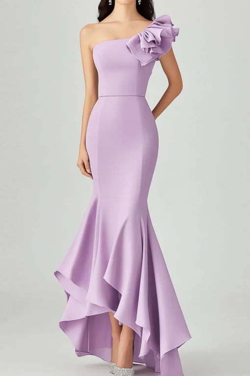 Lilac Sloping Shoulder Mermaid Ruffles Formal Dress