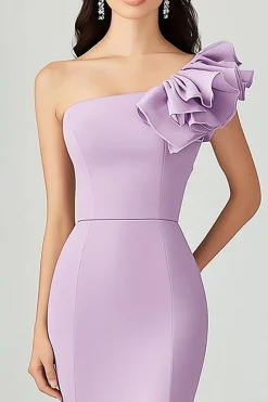 Lilac Sloping Shoulder Mermaid Ruffles Formal Dress