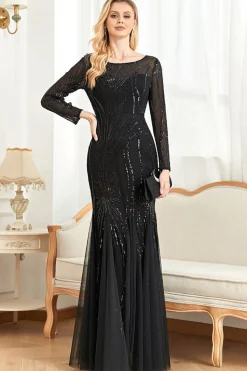 Long Sleeves Mermaid Sequins Formal Dress
