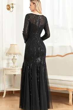 Long Sleeves Mermaid Sequins Formal Dress