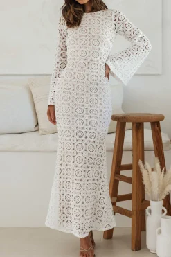 Long Sleeves Tea Length Open Back White Graduation Dress