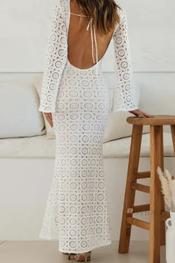 Long Sleeves Tea Length Open Back White Graduation Dress