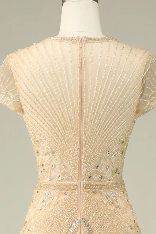 Luxurious Mermaid Jewel Neck Champagne Prom Dress with Beading