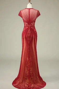 Luxurious Mermaid Jewel Neck Champagne Prom Dress with Beading