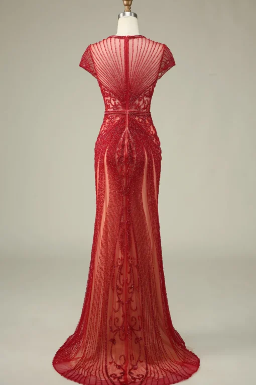 Luxurious Mermaid Jewel Neck Champagne Prom Dress with Beading