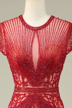 Luxurious Mermaid Jewel Neck Champagne Prom Dress with Beading