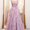 Mauve A-Line Spaghetti Straps Prom Dress with Appliques