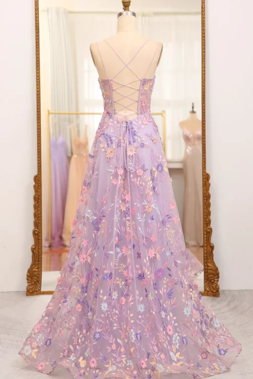 Mauve A-Line Spaghetti Straps Prom Dress with Appliques
