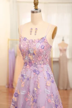 Mauve A-Line Spaghetti Straps Prom Dress with Appliques