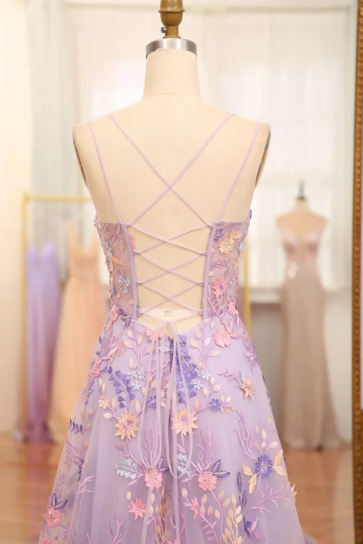 Mauve A-Line Spaghetti Straps Prom Dress with Appliques