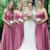 Mauve Chiffon Halter A-Line Long Bridesmaid Dress