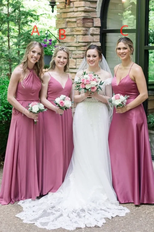 Mauve Chiffon Halter A-Line Long Bridesmaid Dress