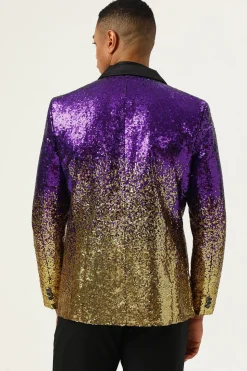 Men's 2 Piece Ombre Sequins Purple Slim Fit Notched Lapel Prom Suits