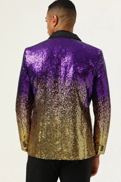 Men's 2 Piece Ombre Sequins Purple Slim Fit Notched Lapel Prom Suits
