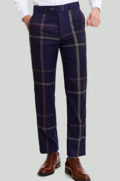 Men's 3 Piece One Button Navy Plaid Tuxedo