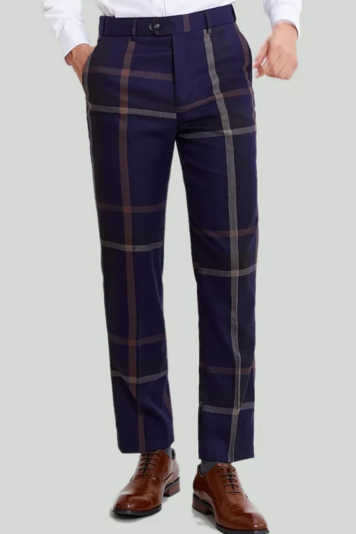 Men's 3 Piece One Button Navy Plaid Tuxedo