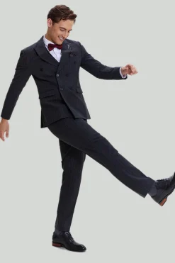 Men's 3 Piece Pinstripe Dark Grey Suit