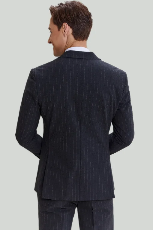 Men's 3 Piece Pinstripe Dark Grey Suit