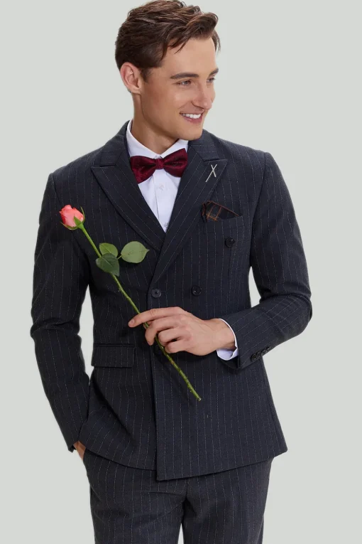 Men's 3 Piece Pinstripe Dark Grey Suit