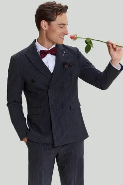 Men's 3 Piece Pinstripe Dark Grey Suit