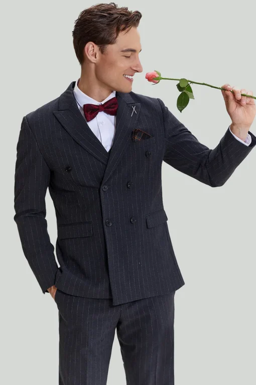 Men's 3 Piece Pinstripe Dark Grey Suit