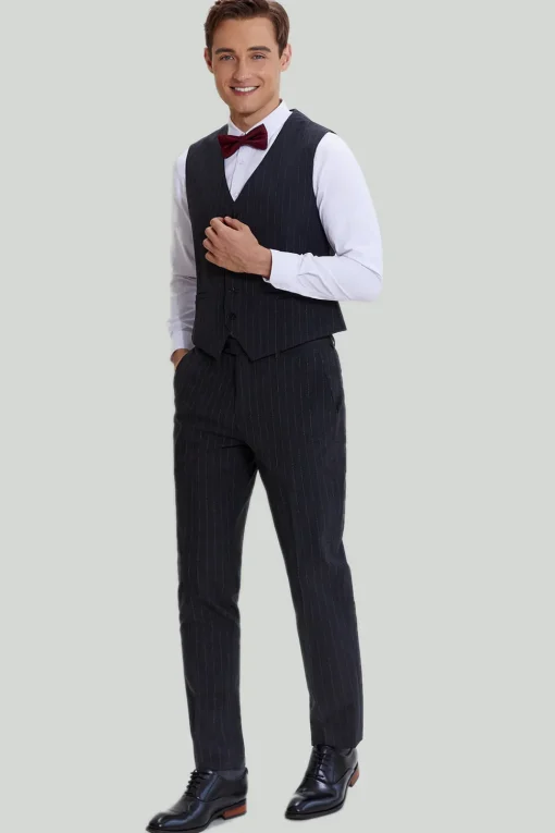 Men's 3 Piece Pinstripe Dark Grey Suit