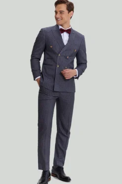 Men's 3 Piece Pinstripe Grey Suit