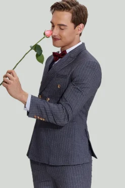 Men's 3 Piece Pinstripe Grey Suit