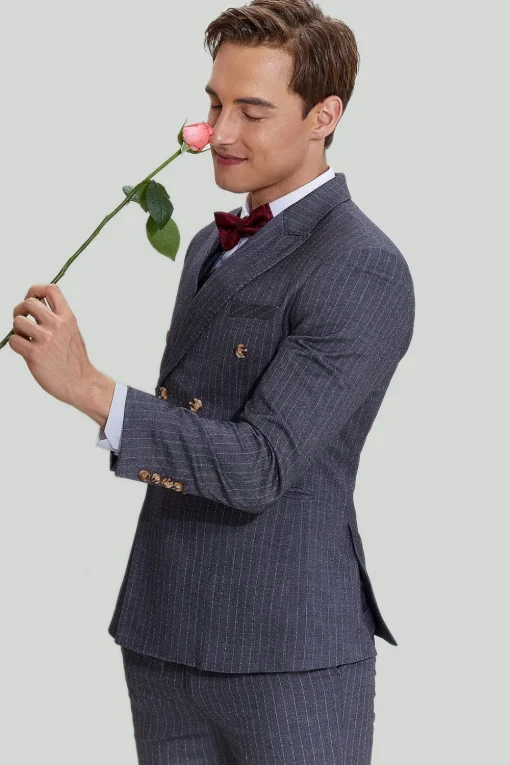 Men's 3 Piece Pinstripe Grey Suit