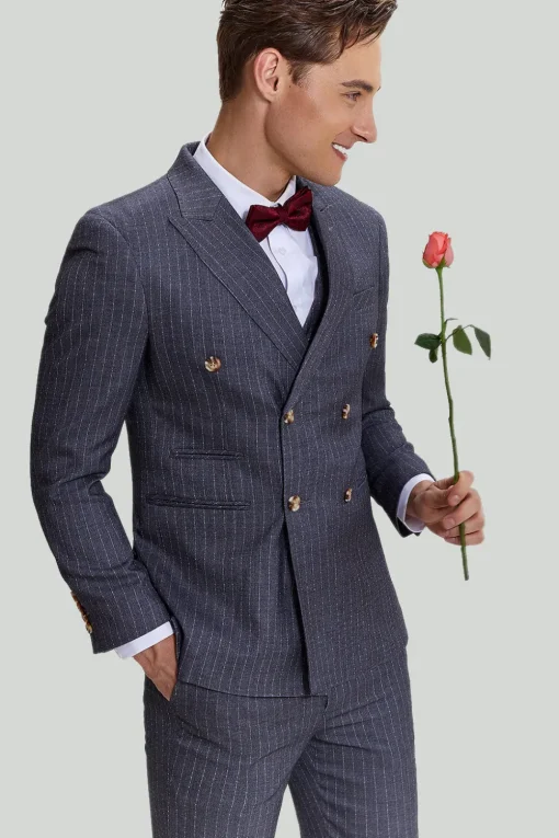 Men's 3 Piece Pinstripe Grey Suit