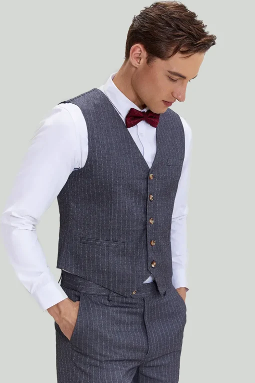 Men's 3 Piece Pinstripe Grey Suit
