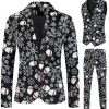 Men's Black Christmas Printed 3-Piece One Button Party Suits