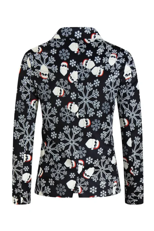 Men's Black Christmas Printed 3-Piece One Button Party Suits