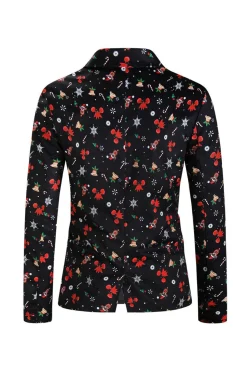Men's Black Christmas Printed 3-Piece One Button Party Suits