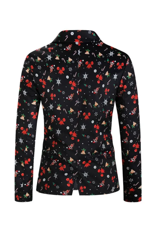 Men's Black Christmas Printed 3-Piece One Button Party Suits